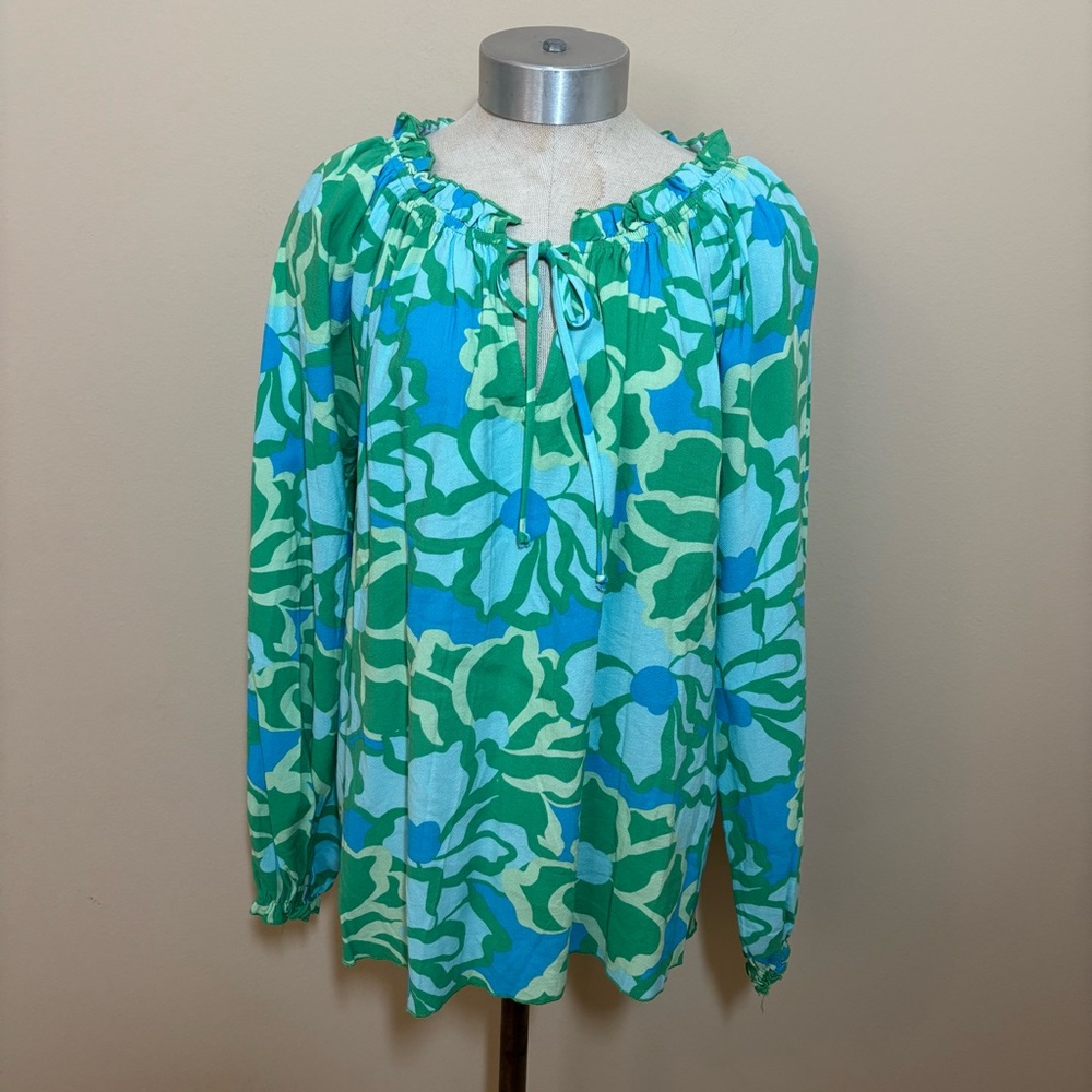 Show Me Your MuMu Blue Tie Front Margo Blouse abstract poppy multi